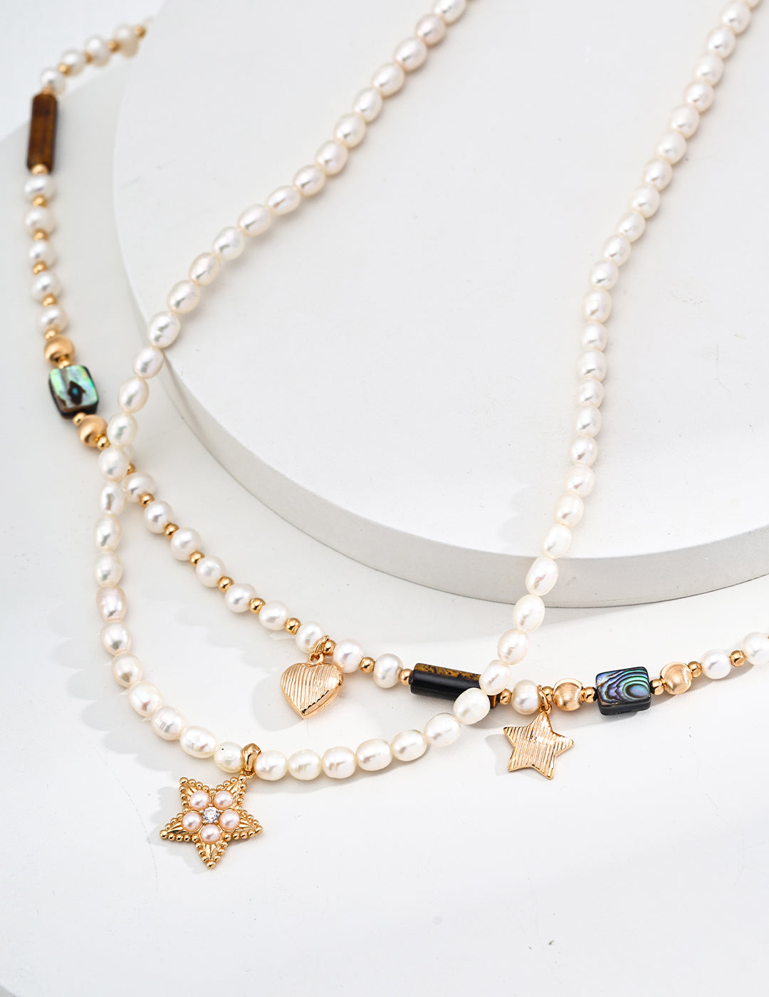 Natural Pearl, Tiger Eye & Abalone Shell Heart Necklace – with S925 Sterling Silver