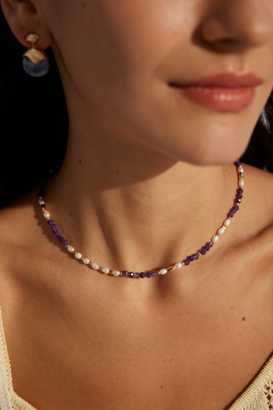 Vintage Natural Pearl & Amethyst Necklace - with S925 Sterling Silver