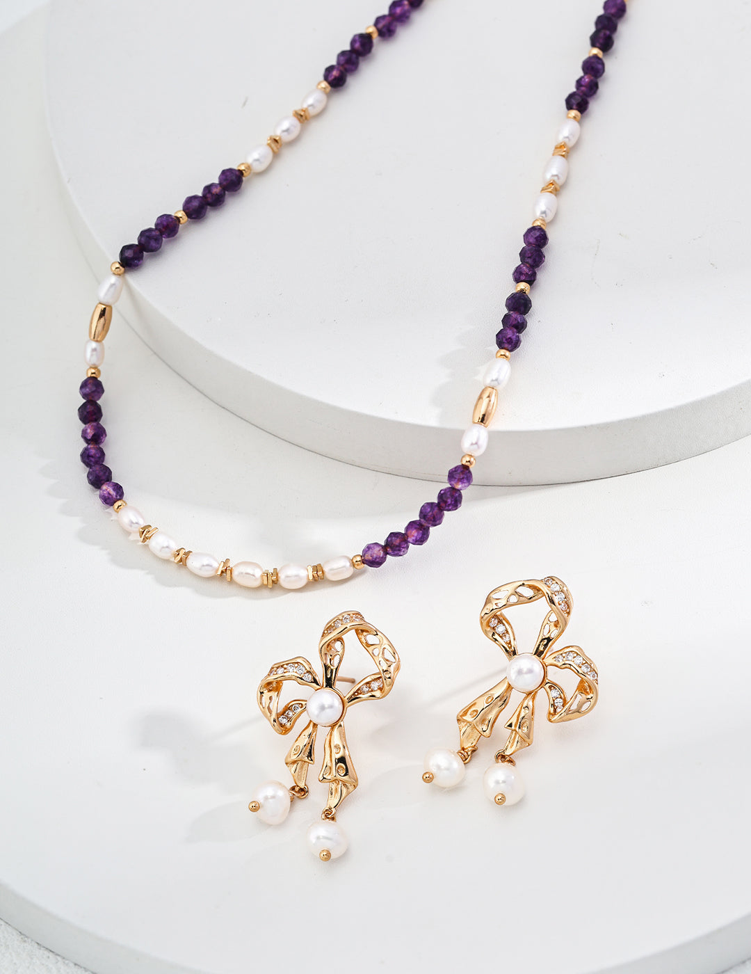 Vintage Natural Pearl & Amethyst Necklace - with S925 Sterling Silver