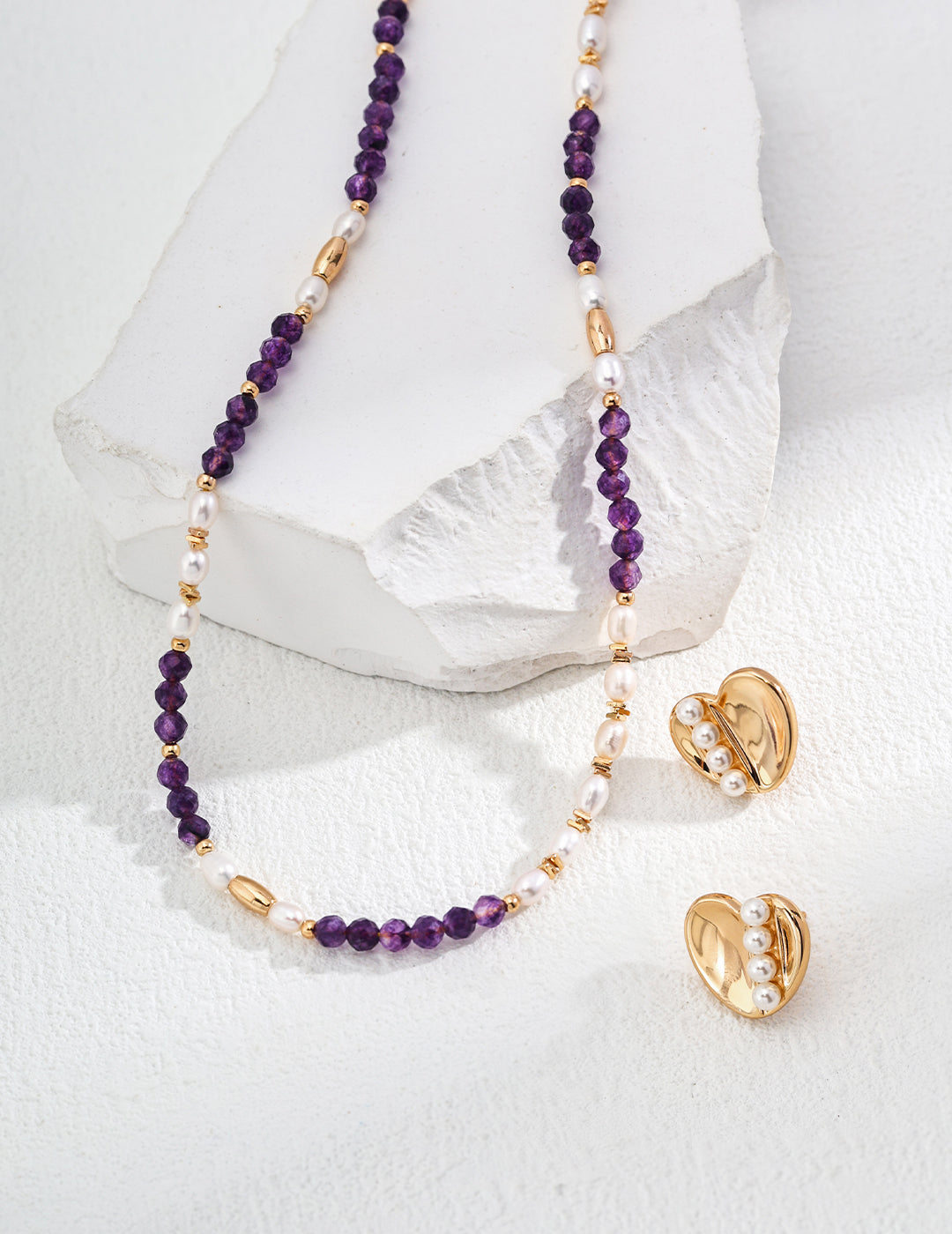 Vintage Natural Pearl & Amethyst Necklace - with S925 Sterling Silver