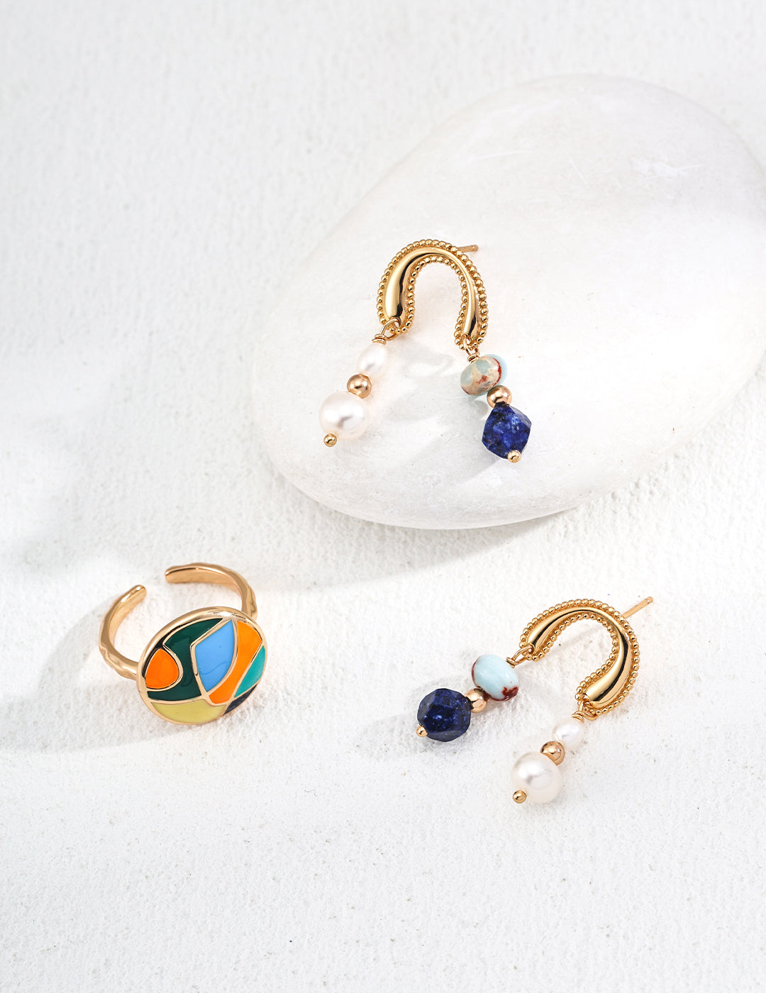 Minimalist Natural Pearl, Lapis Lazuli & Shoushan Stone Earrings - with S925 Sterling Silver