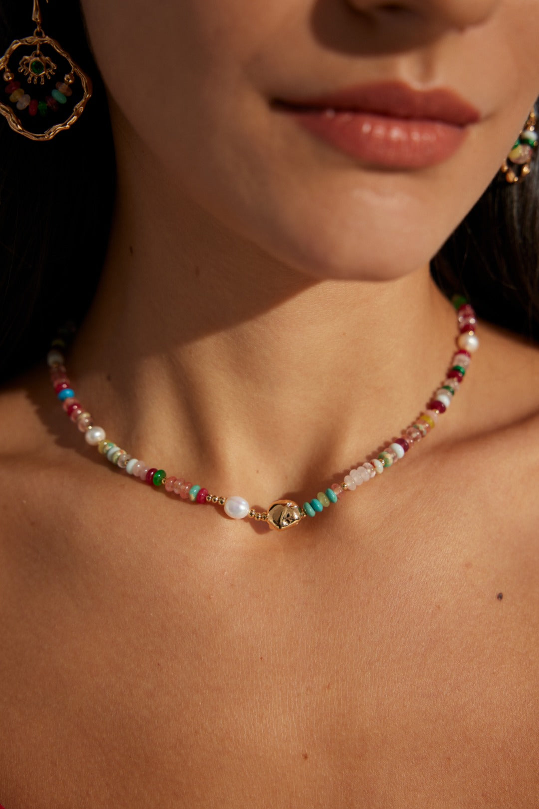 Pearl & Dopamine-Inspired Colorful Gemstone Necklace