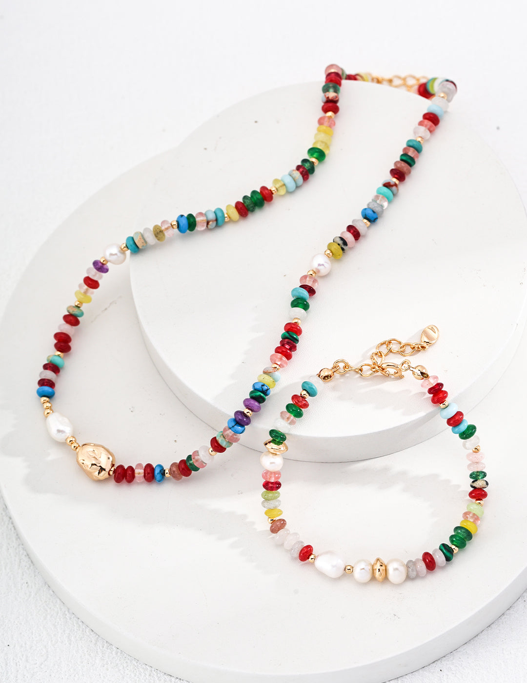 Pearl & Dopamine-Inspired Colorful Gemstone Necklace